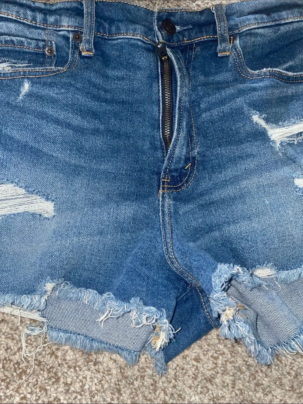 Abercrombie & Fitch Ripped Dark Blue Denim Cutoff Shorts